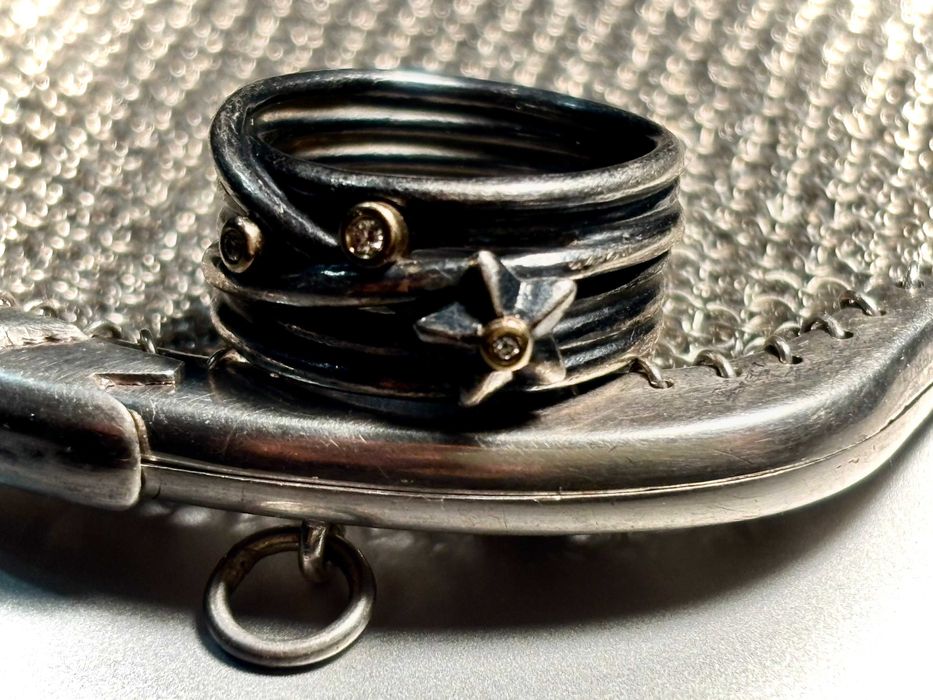 Pandora, pierścionek 925,  stara kolekcja, diamenty, złoto, r. 58 (17)