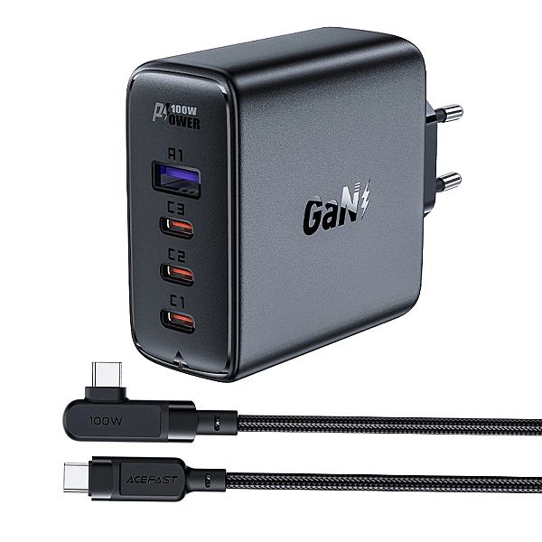Acefast szybka ładowarka sieciowa GaN 3xUSB-C/1xUSB-A 100W czarna + ka
