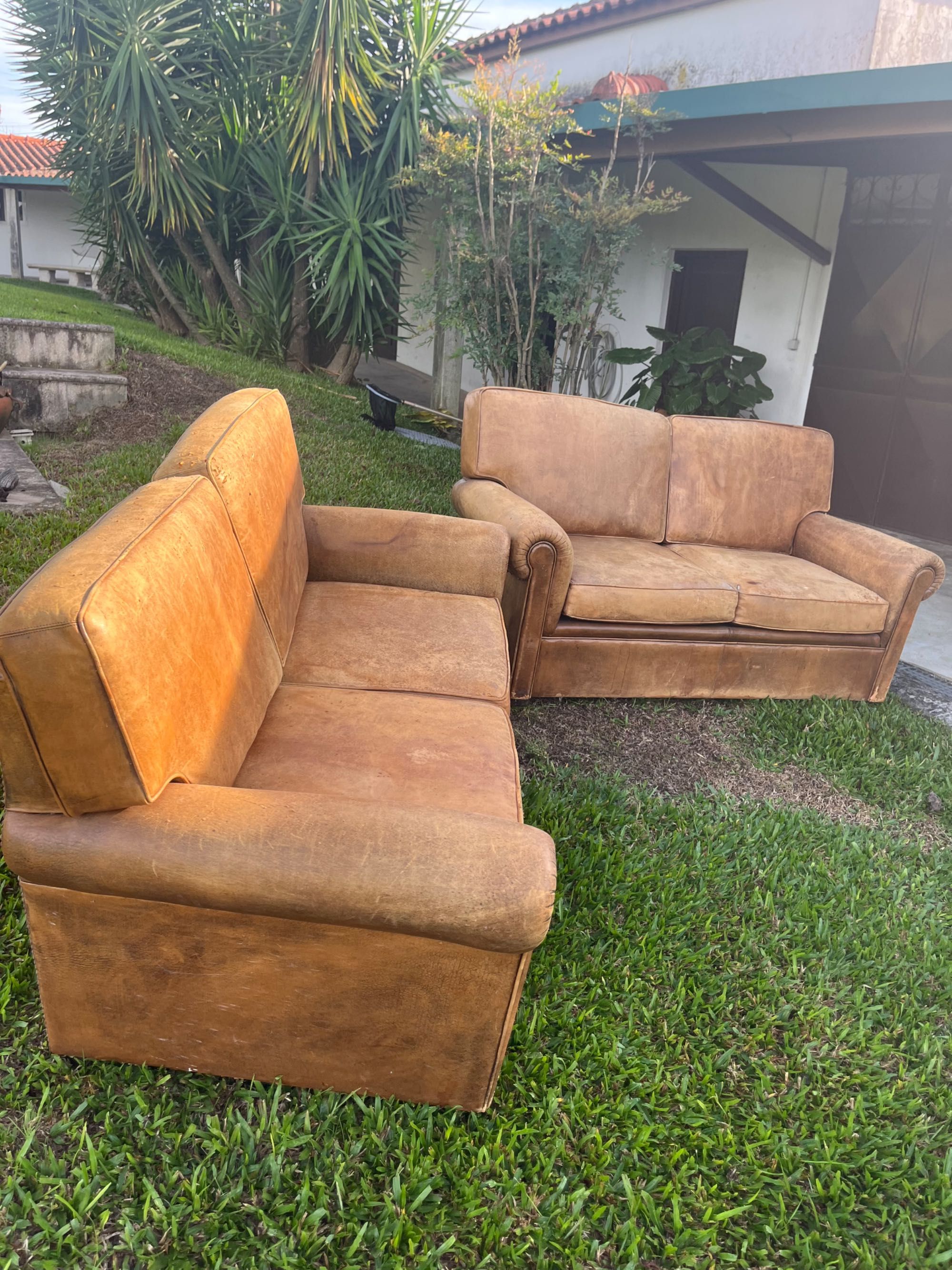 Sofás de Pele conjunto Vintage para restauro da pele