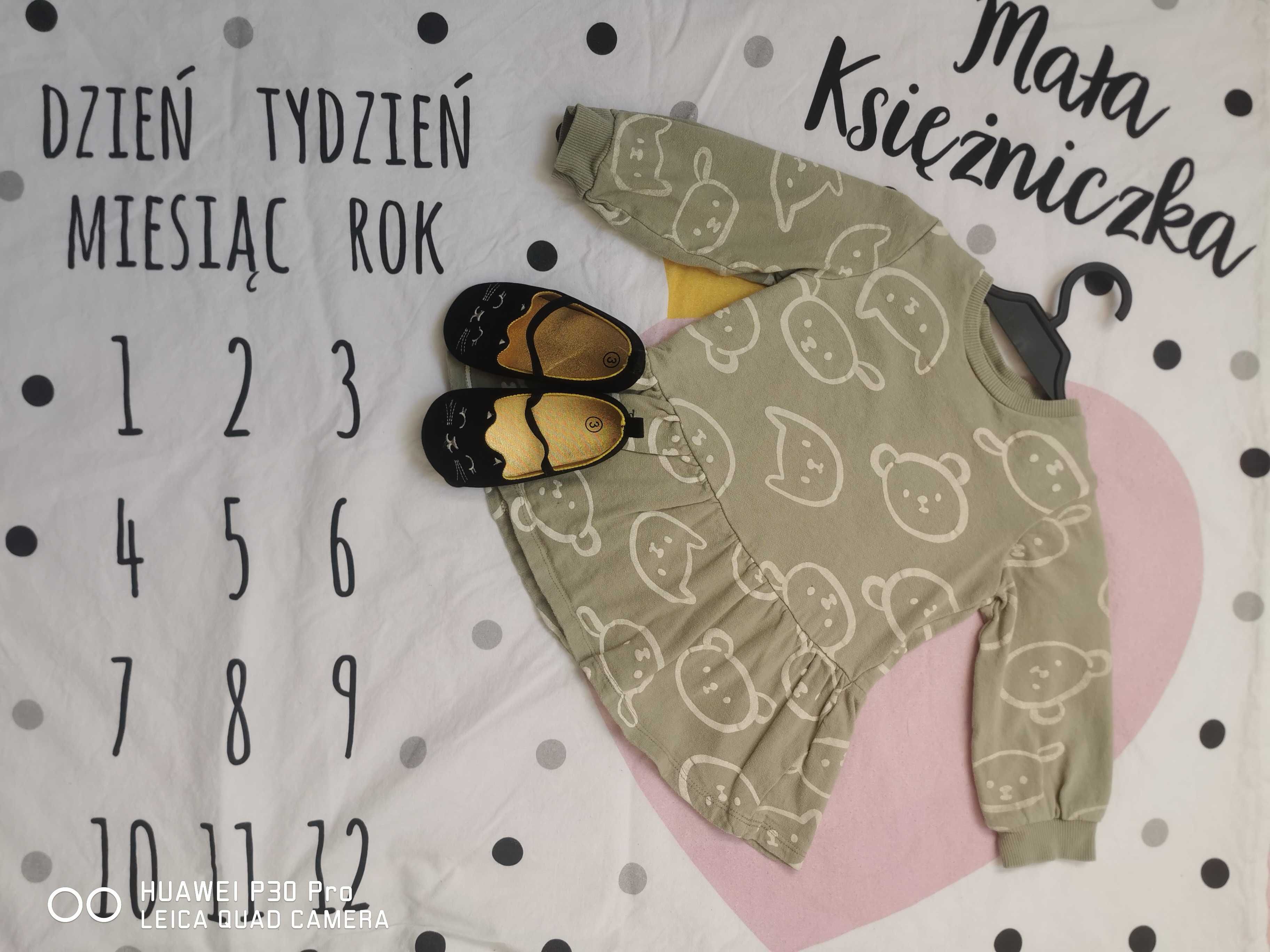 tunika sukienka rozmiar 86 fox & bunny sinsay, oliwkowa, długi rękaw