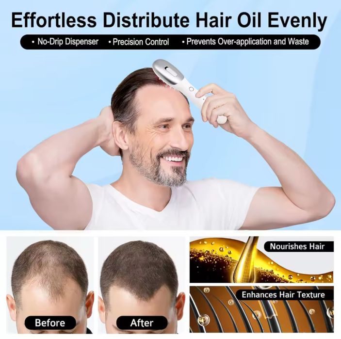 Електричний масажний гребінець з вібрацією та EMS проти випадання