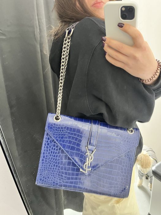 Yves Saint Laurent crocodile leather bag blue