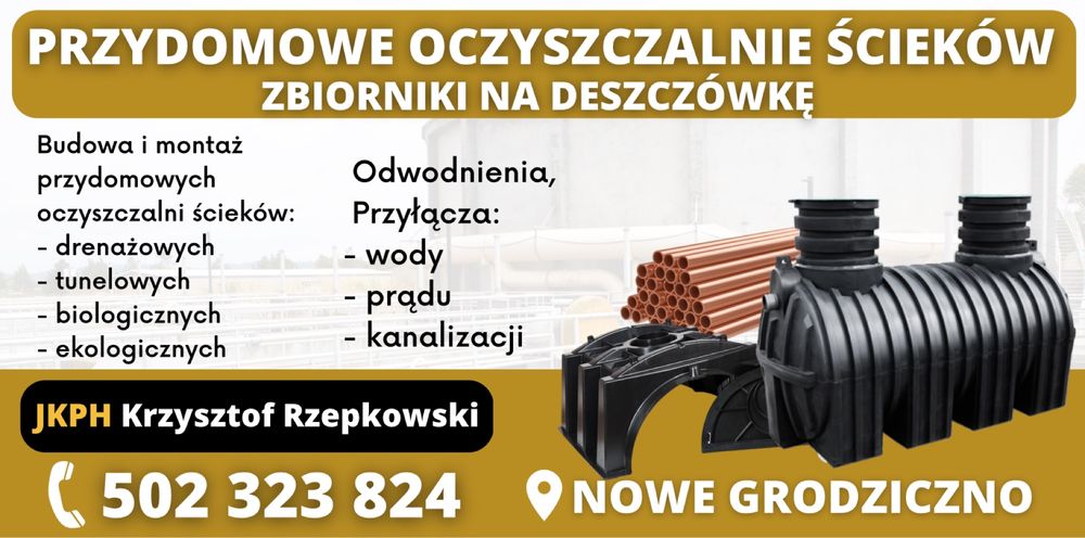 Usługi koparką, Minikoparka, oczyszczalnie przydomowe, prace ziemne,