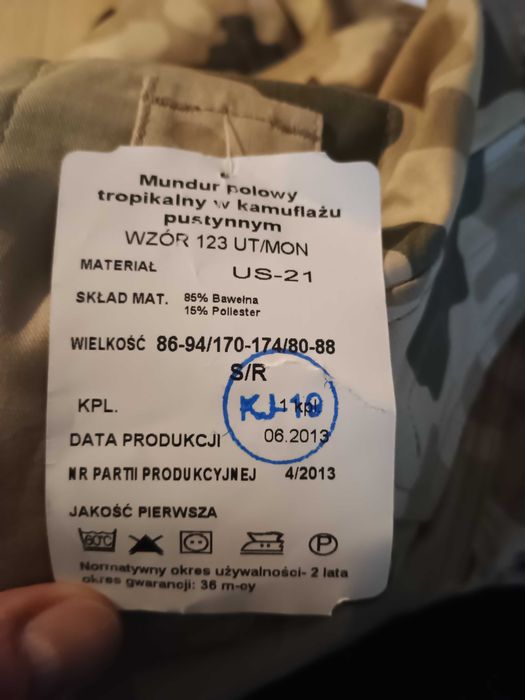Mundur polowy tropikalny pustynny wzór 123UT rozmiar S/R