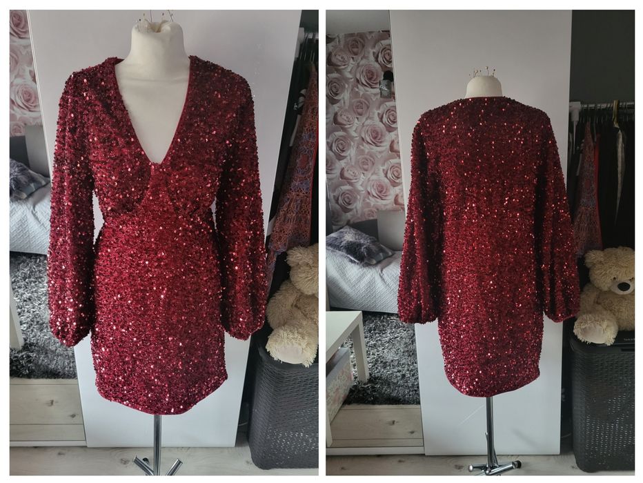 Burgundowa sukienka cekinowa xl-xxl, święta Sylwester,  impreza
