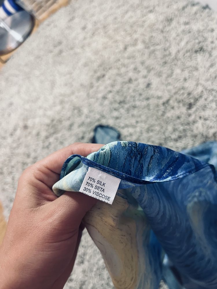 Niebieska granatowa apaszka jedwab 70% gwiezdzista noc van Gogh