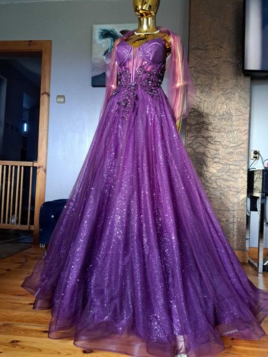 Piękna suknia na studniówkę Paradis Glamour Obergine R34Polski produce