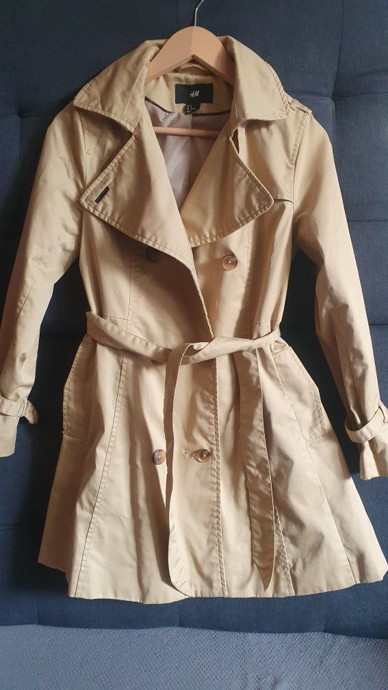 H&M beżowy płaszcz trencz prochowiec rozm. S 36