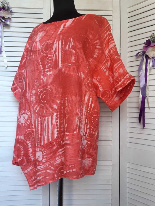 Блуза большого размера оверсайз в абстрактный принт лен италия glossy