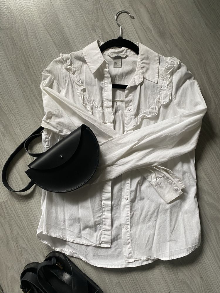 Koszula elegancka H&M 34 XS falbanka biała komumia chrzest długi rękaw