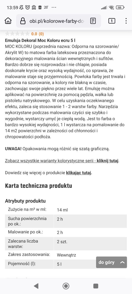 Taniej niż w sklepie,Farba Dekoral moc koloru ecru 5l.