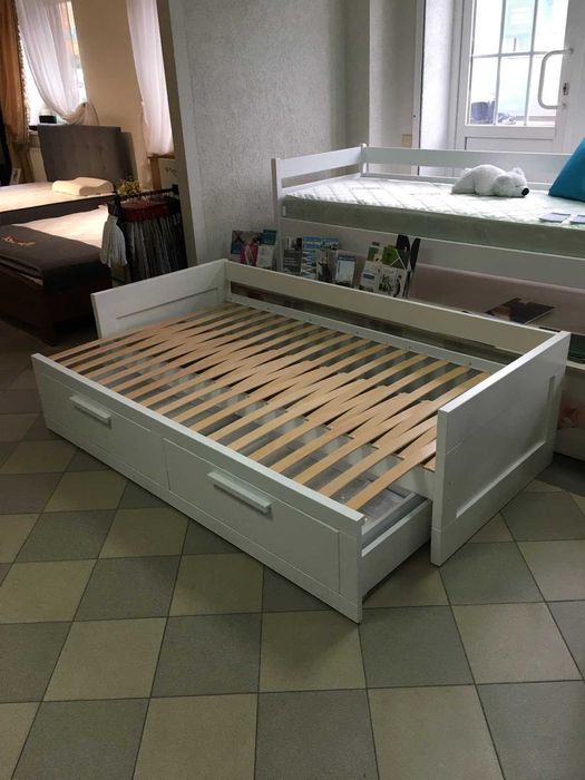 Ліжко Деревяне біле розкладне одномісне двомісне ТРАНСФОРМЕР