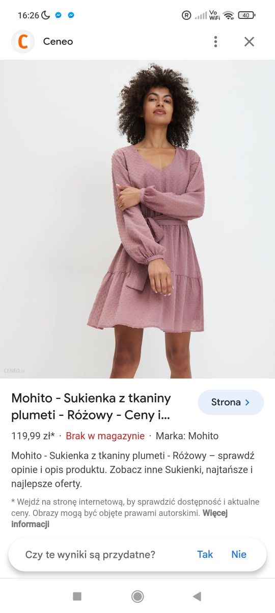 Sukienka Mohito z tkaniny plumeti