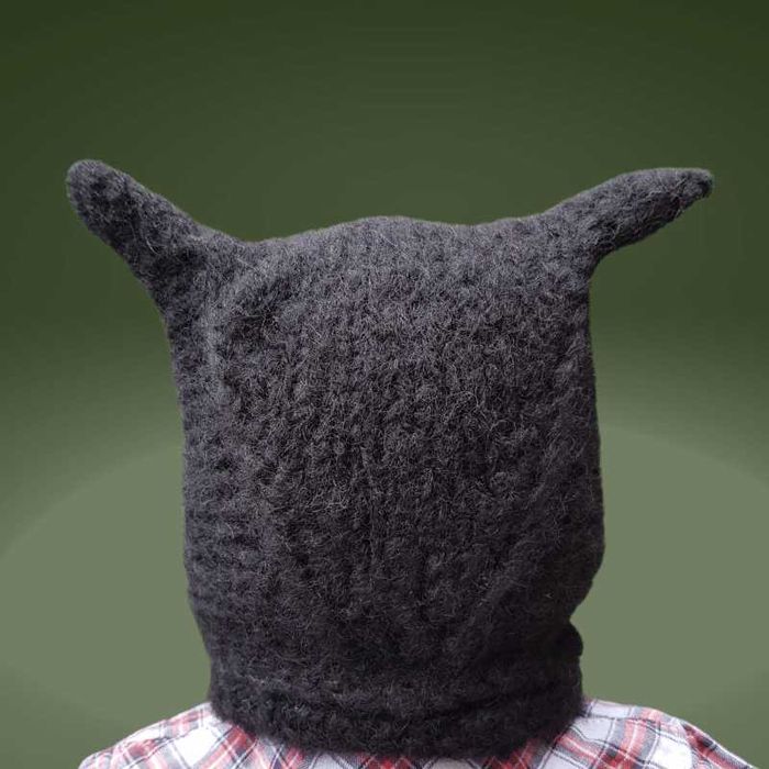 Czapka Czarny Kot,  kotek 36/38  niemowlę alpaka/jedwab