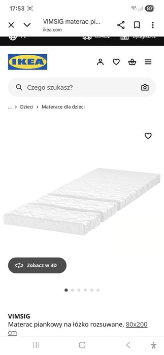 Materac ikea vimsing 3 częściowy, łóżko