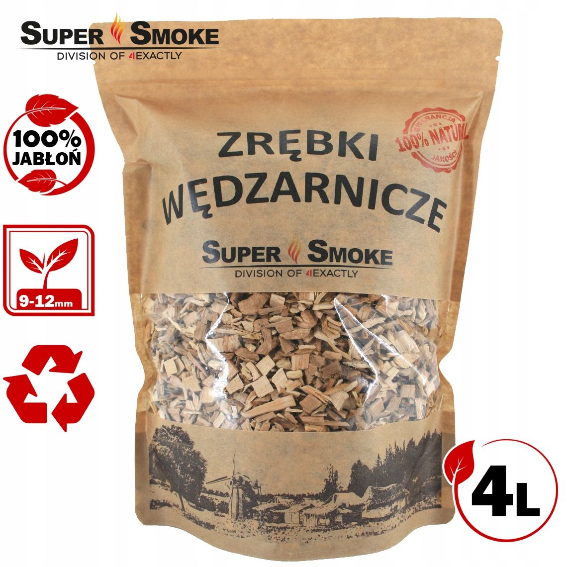 Zrębki Wędzarnicze SuperSmoke JABŁOŃ KL-10 (9-12mm) Large 4L Kraft