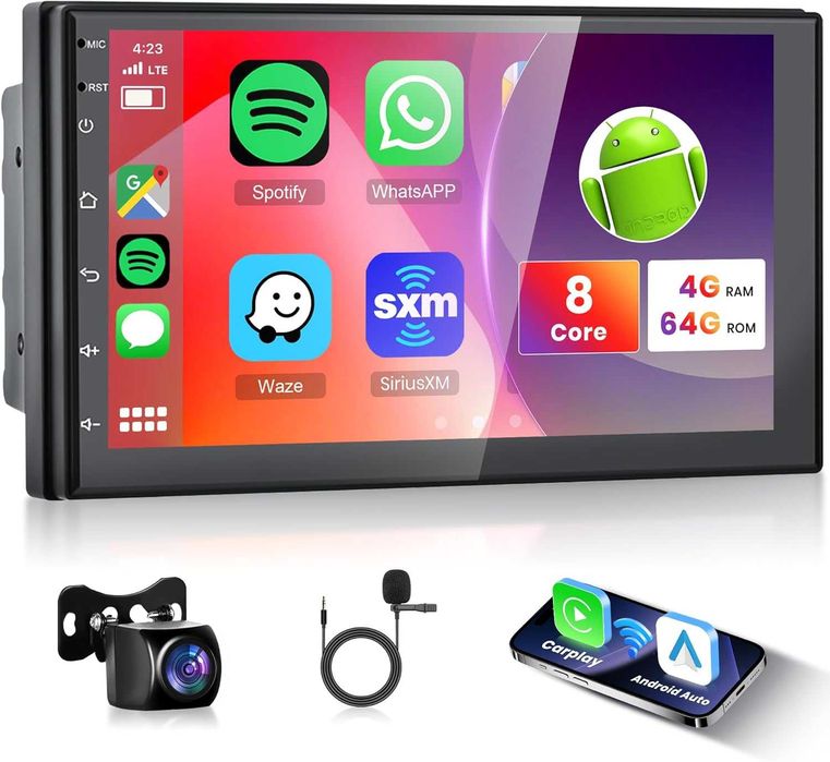 Radio 2din Android 13 Carplay Android Auto + kamera cofania BT WiFi