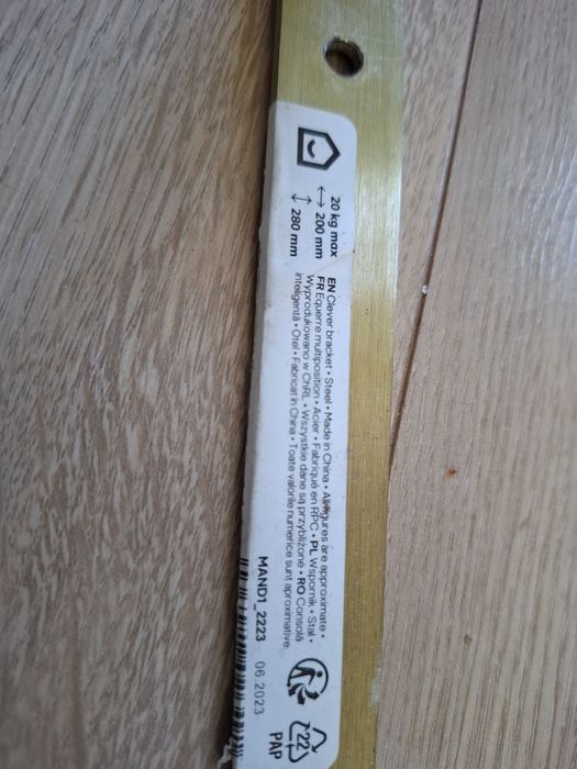 Wsporniki do półek, szafek, stalowe 200 x 280 mm kolor złoty, mosiężny