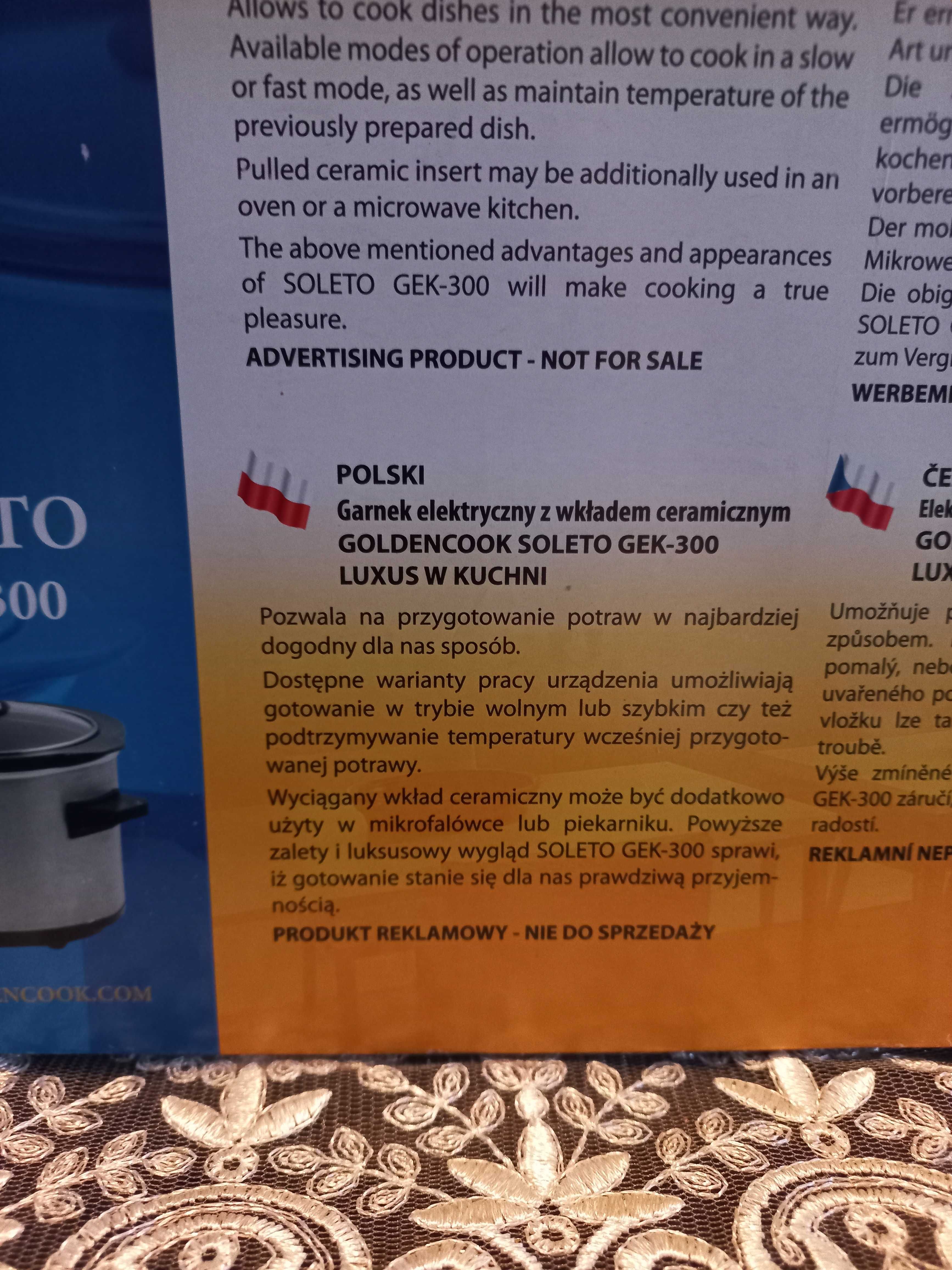 Garnek elektryczny Goldencook Soleto GEK-300 z wkładem ceramicznym