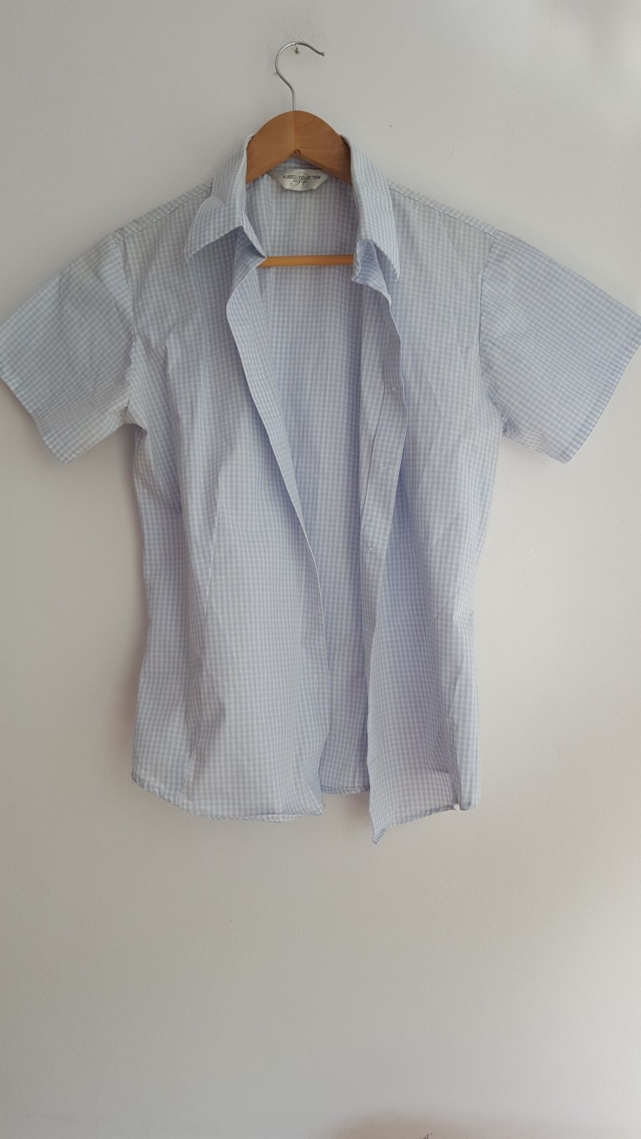 Bluzka koszulowa błękitna w drobną krateczkę, bawełna, M
