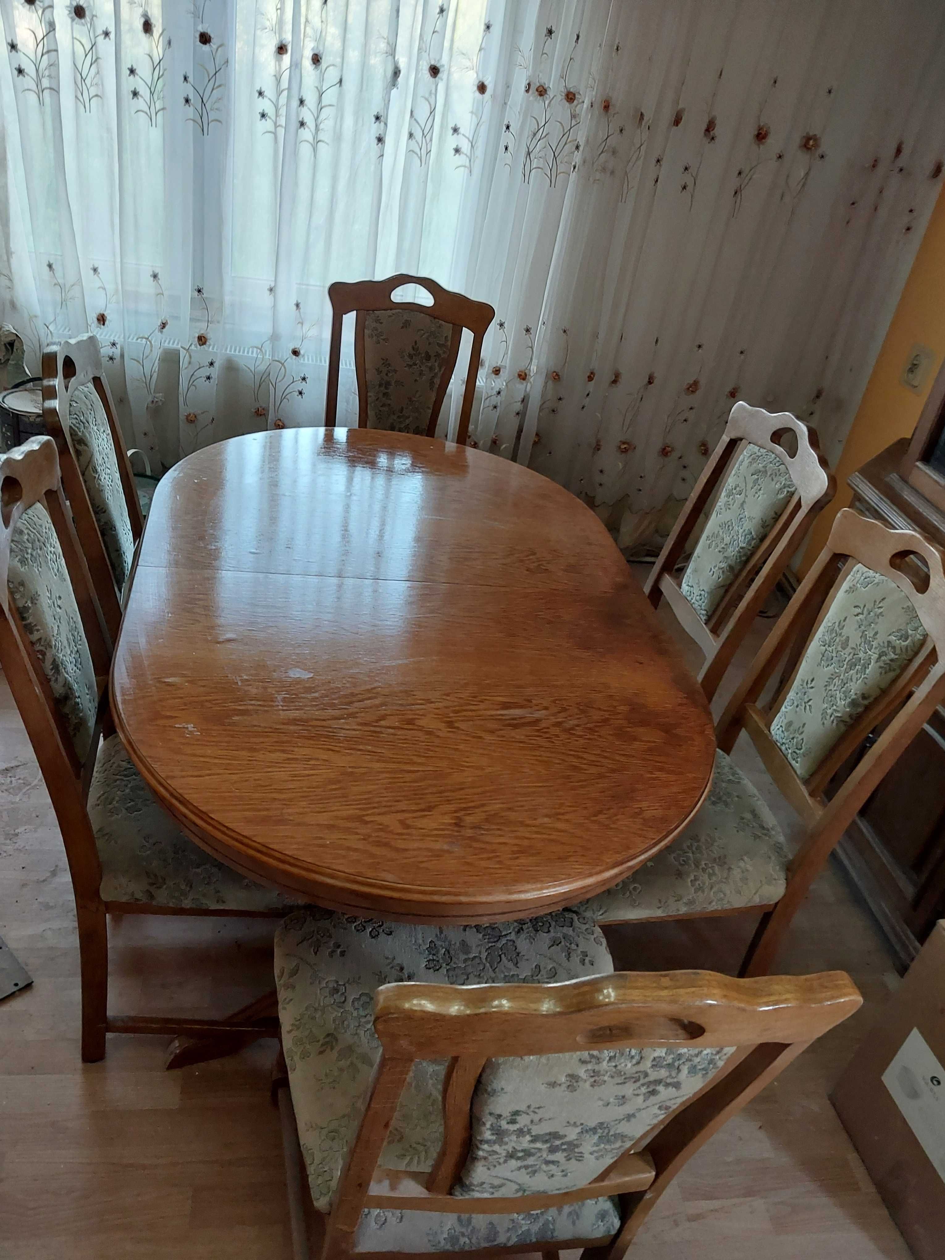 Stół dębowy rozkładany +6 krzeseł