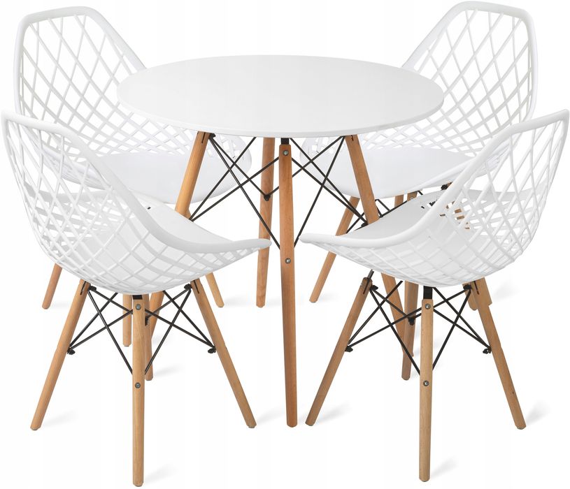 Stół fi80 white+4xkrzesło DSW Białe