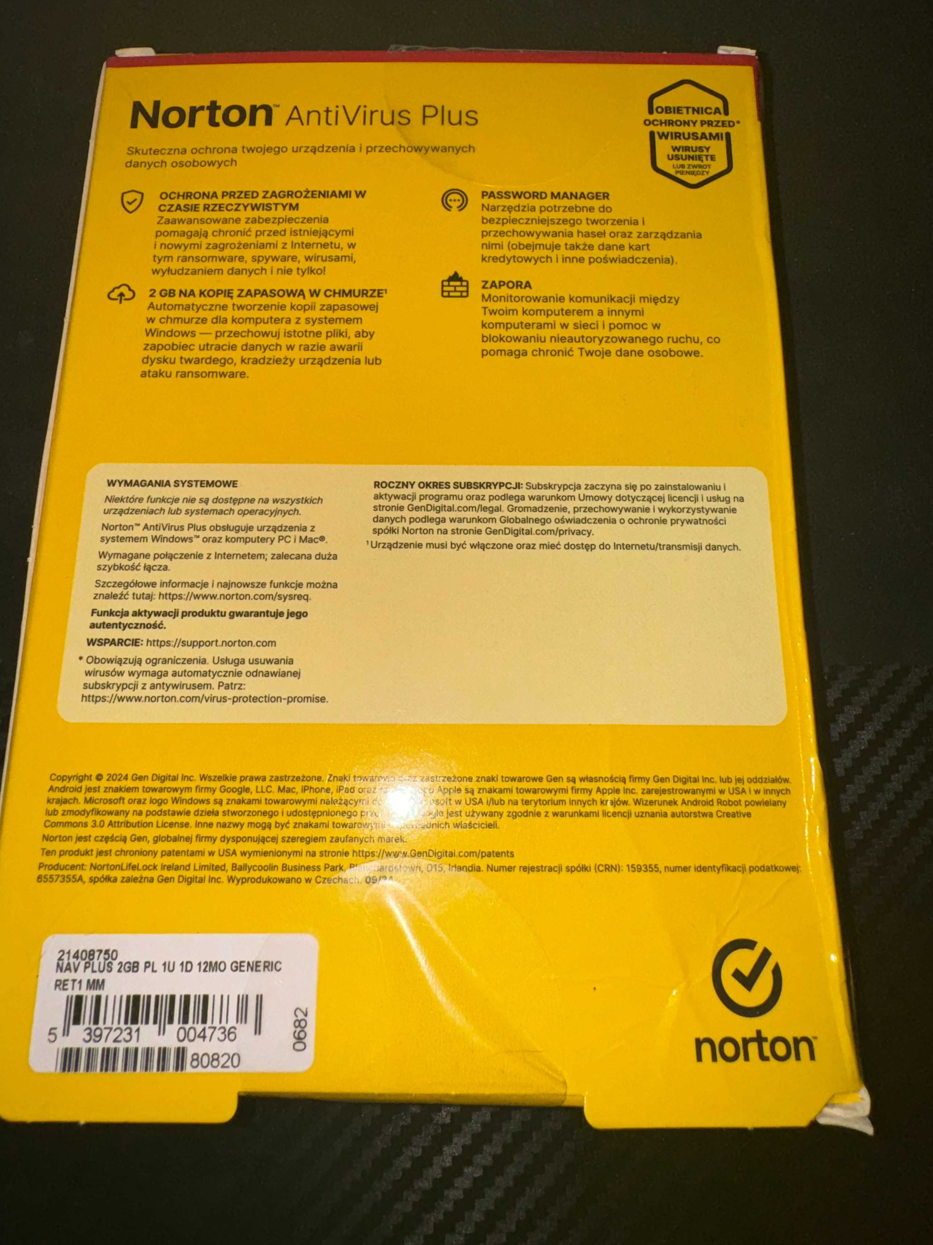 Program antywirusowy NORTON AntiVirus Plus 1 urządzenie na 1 Rok