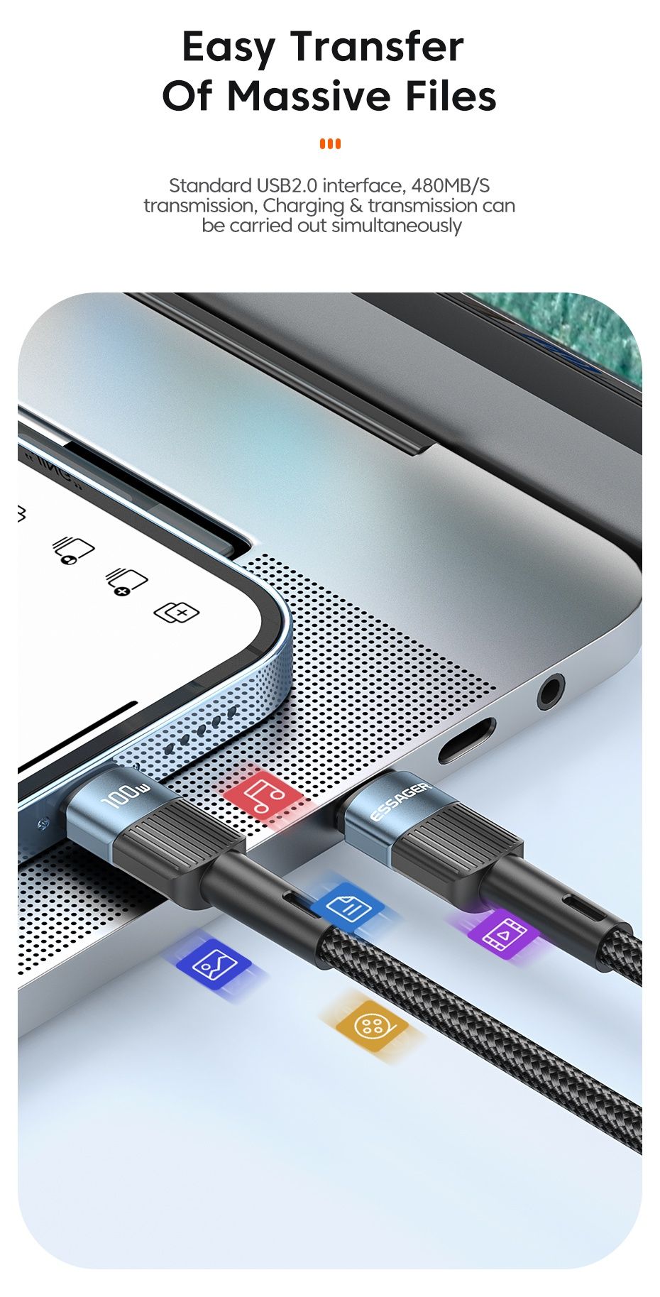 Kabel przewód USB C 100W 1m szybkiego ładowania Xiaomi Samsung MacBook