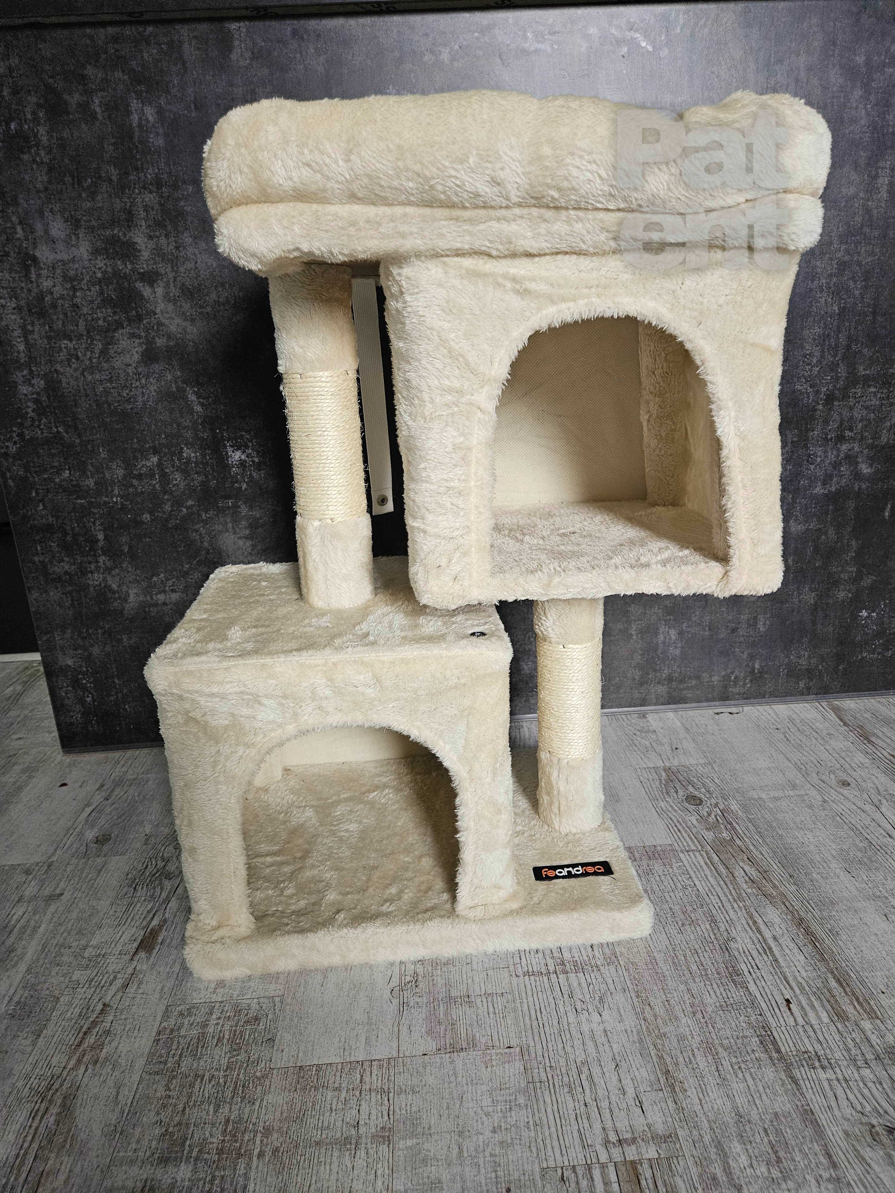 Drapak dla kota kompaktowy 67 cm beżowy domek słupek legowisko