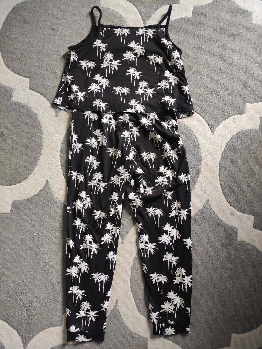 Spodnium dziewczęce kombinezon dziewczęcy czarny palmy lato H&M 134 8l
