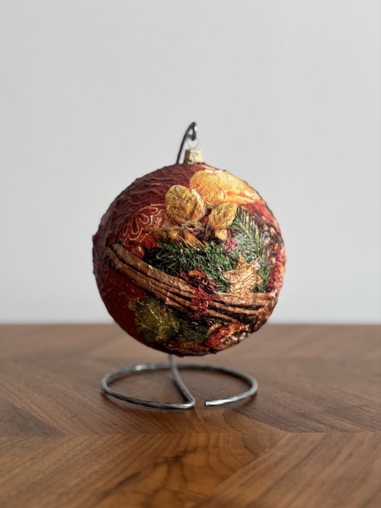 Ręcznie robiona bombka świąteczna decoupage + stojak