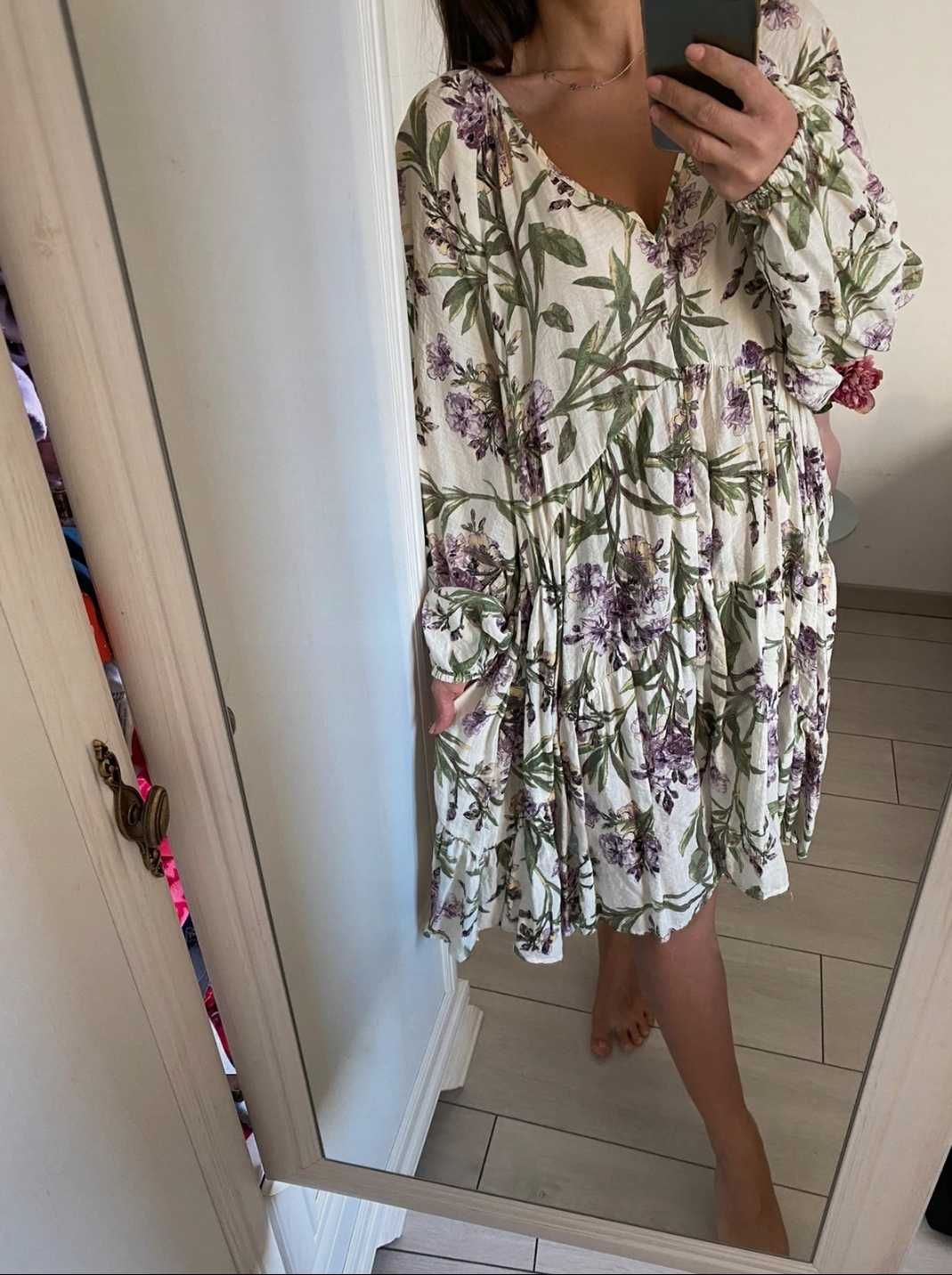 H&M kolorowa sukienka tunika koszula bluzka oversize kwiaty XXL