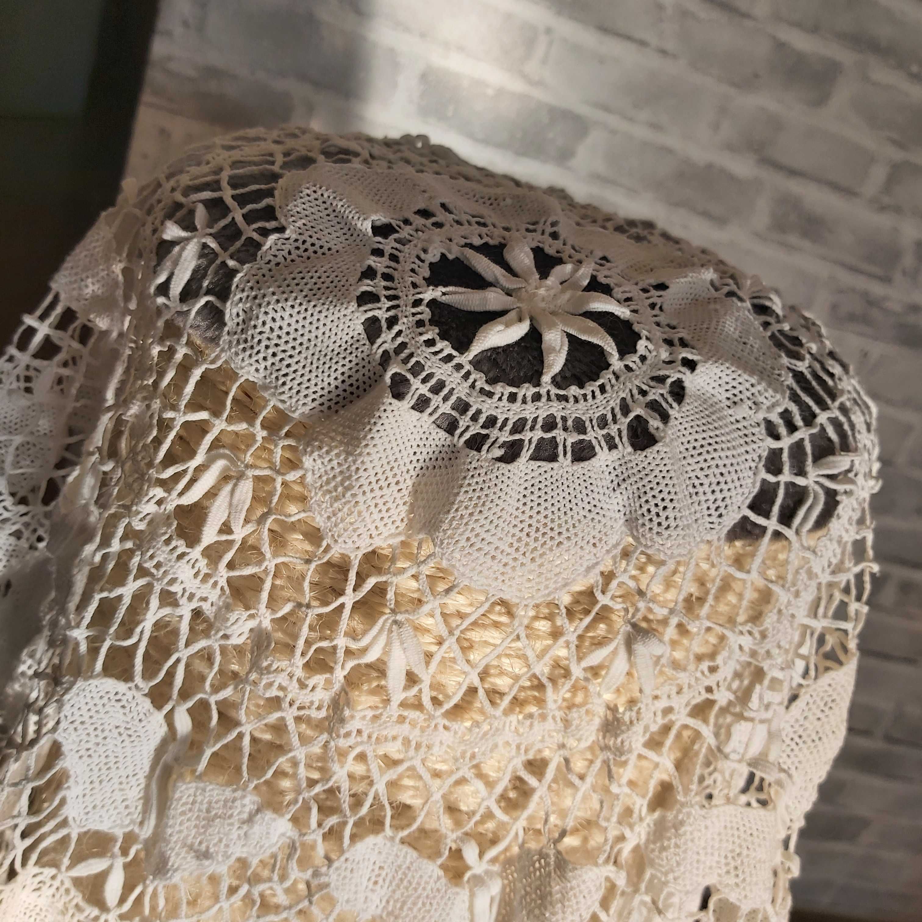 Tablecloth vintage lace filet guipure technique  round table d 105 cm