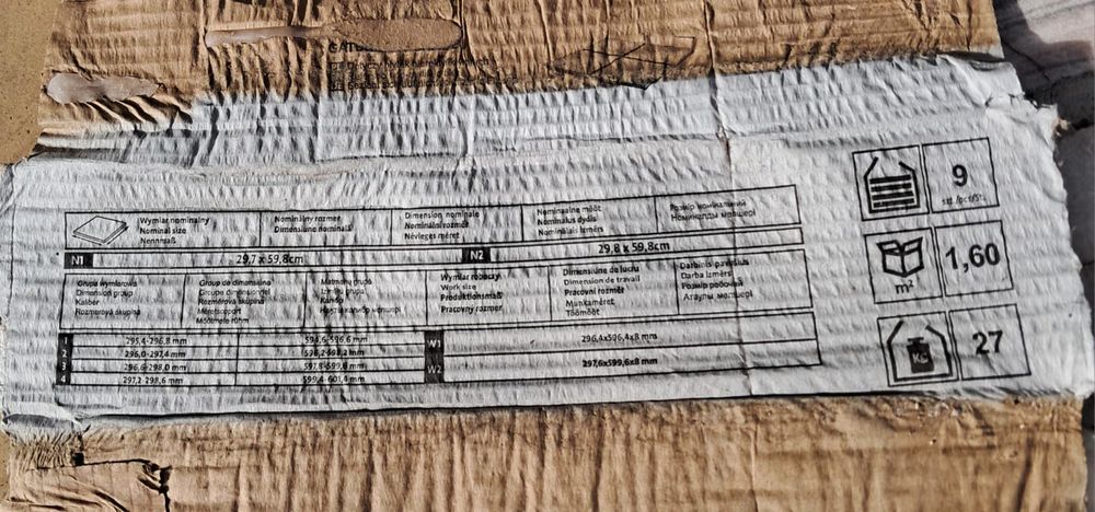 Płytki 90 sztuk 90 sztuk, wymiar 29,8 x 59,8 cm