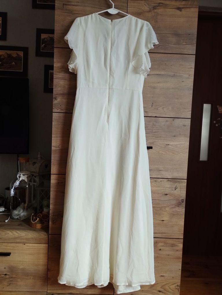 ASOS 40 maxi długa sukienka balowa na wesele kremowa