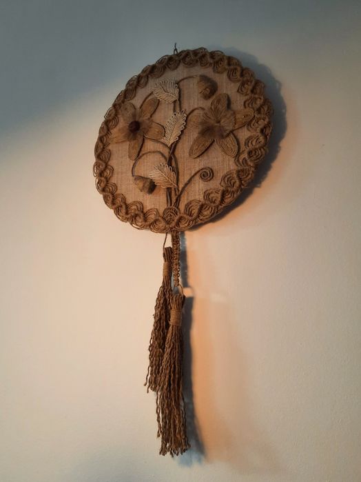 Dekor kilim makatka beżowy kwiaty haft folk rustykalny okrągły vintage