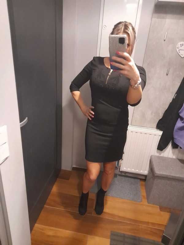 Patrizia Pepe sukienka czarna cyrkonie suwak S