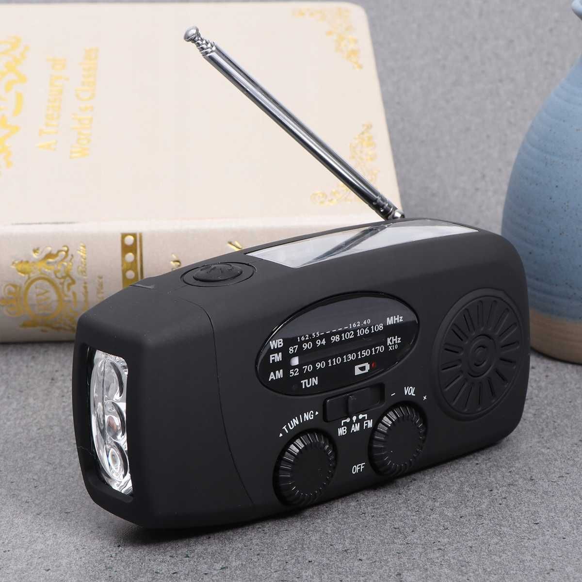 Radio Na Korbę Solar POWERBANK Latarka Awaryjne Brak Prądu Zasilanie