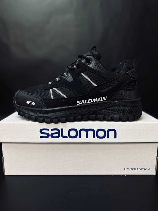 Мужские зимние термокроссовки salomon черные непромокаемые ботинки