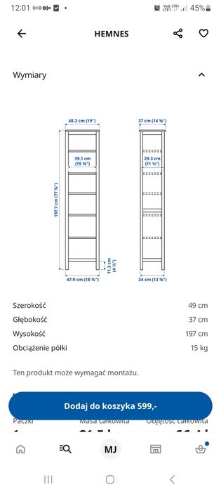 Promocja. Ikea Hemnes wąski słupek