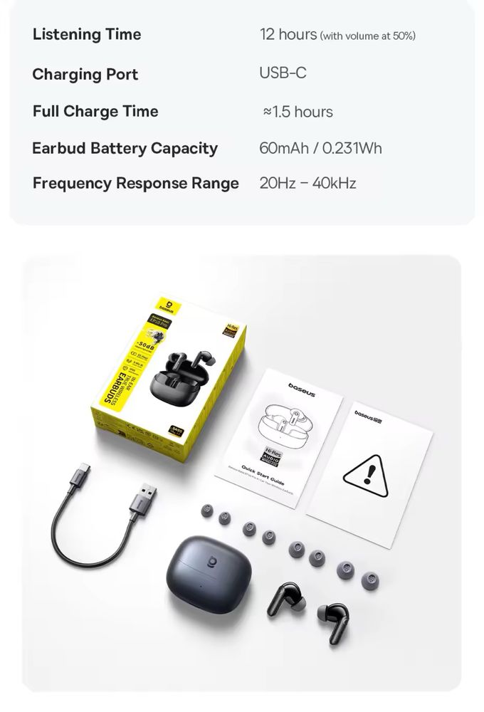 Baseus EP10 Pro ANC Бездротові навушники Bluetooth 6.0 Hi-Res LDAC
