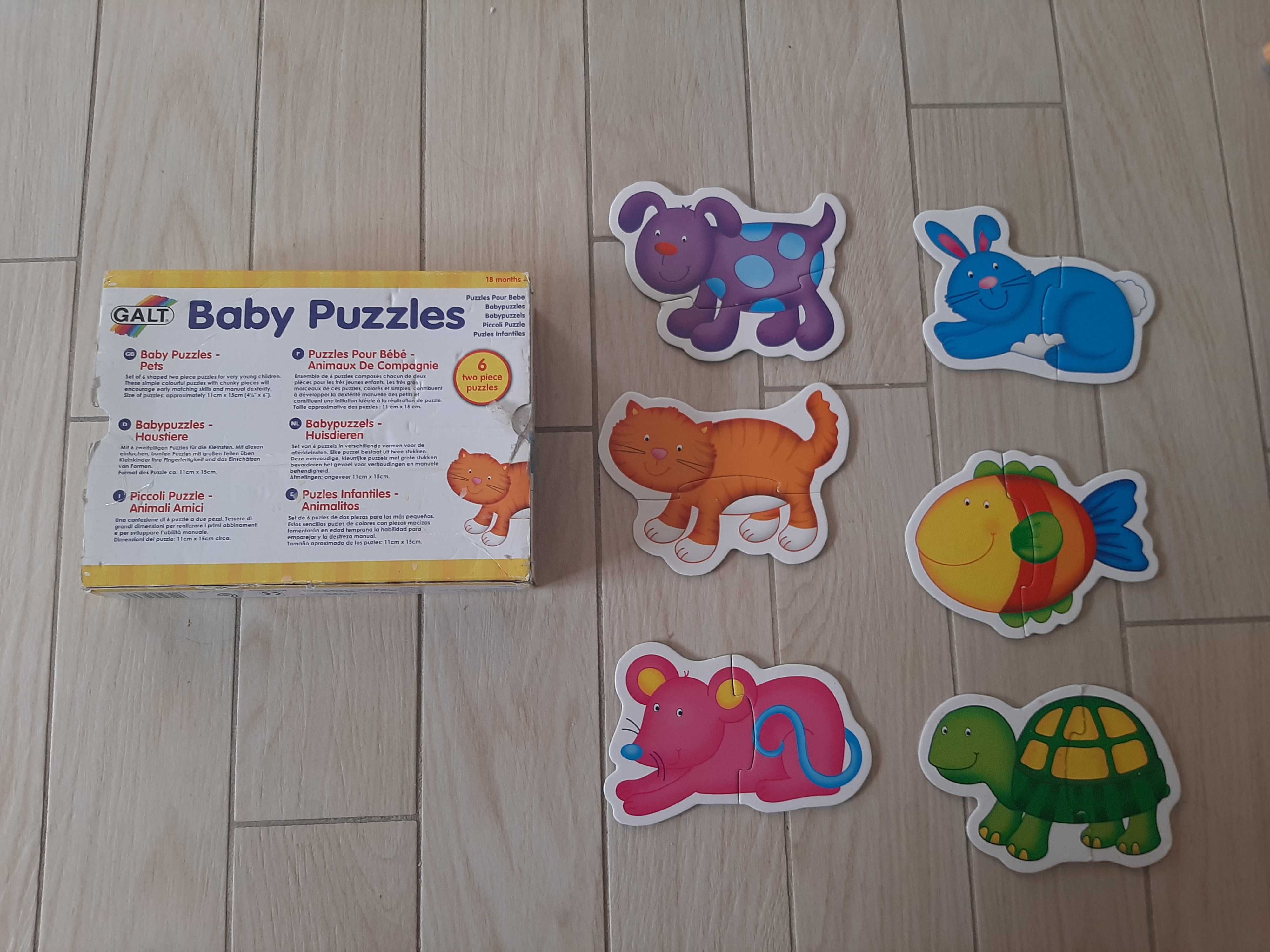 Puzzle baby pierwsze zwierzątka 6 szt 2-elementowe rybka kot myszka