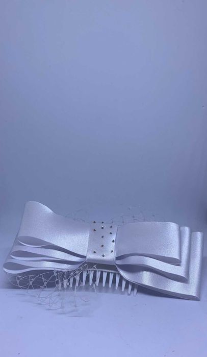 Nowa Kokówka Ślubna z Woalką Kokarda Biała Grzebyk Elegancka Outlet