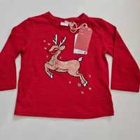 bluzka tshert roz. 80-86 czerwona z reniferem boże narodzenie