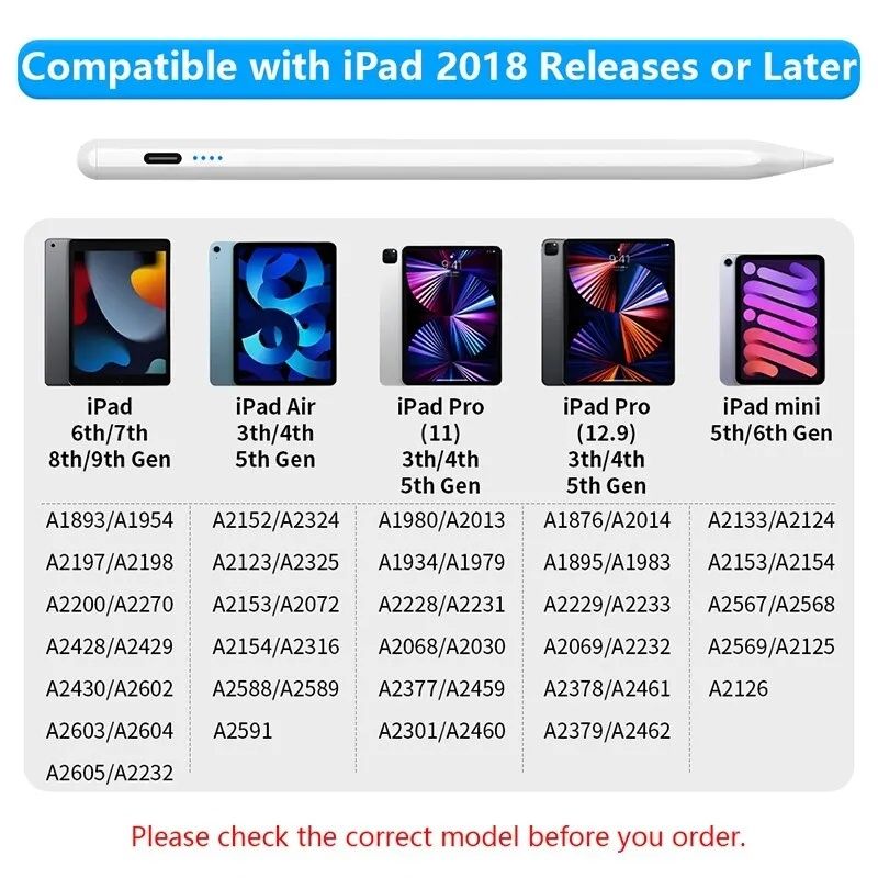 Стилус Apple Pencil для iPad 2018, 2019, 2020, 2021, 2022