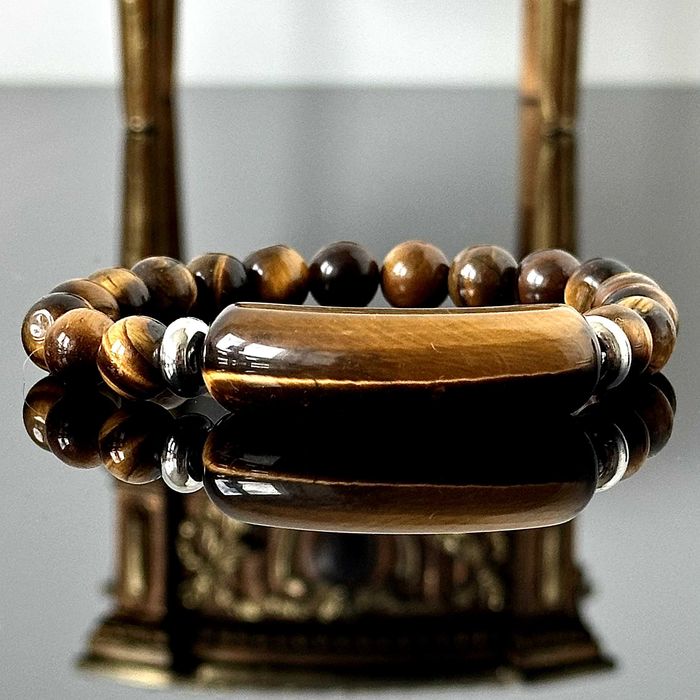 Bransoletka srebra z naturalnego Tygrysiego Oka z ok. 1980 roku