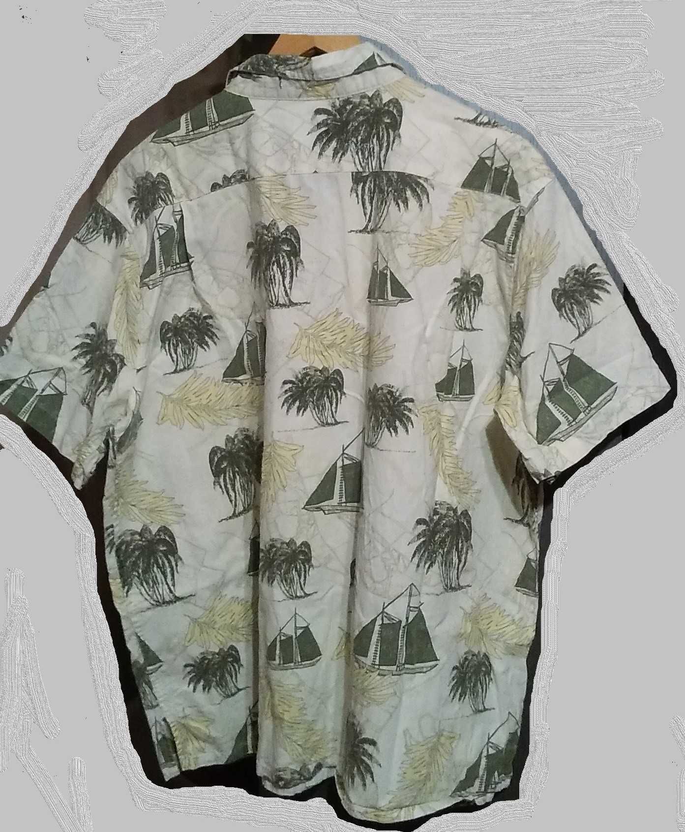 Koszula hawajska,XXL, BAWEŁNA, PALMY,JACHT,khaki,Groove Bay, na ryby