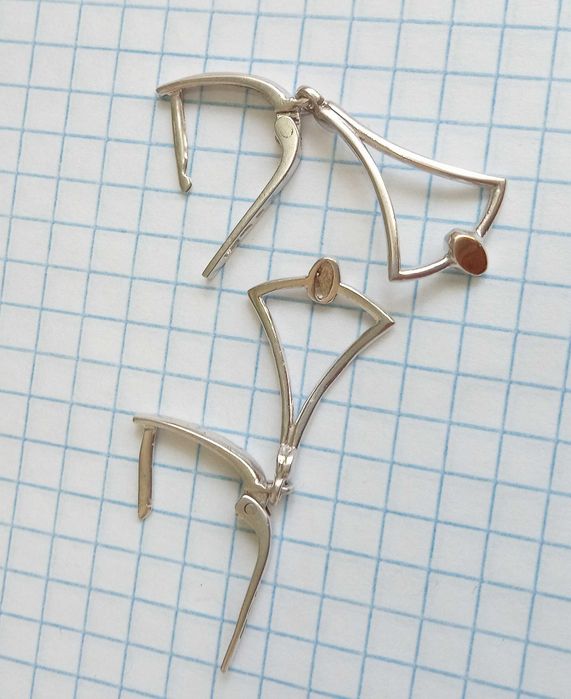 Вінтажні Сережки серьги срібло 925 проба, золоті вставки. Вінтаж