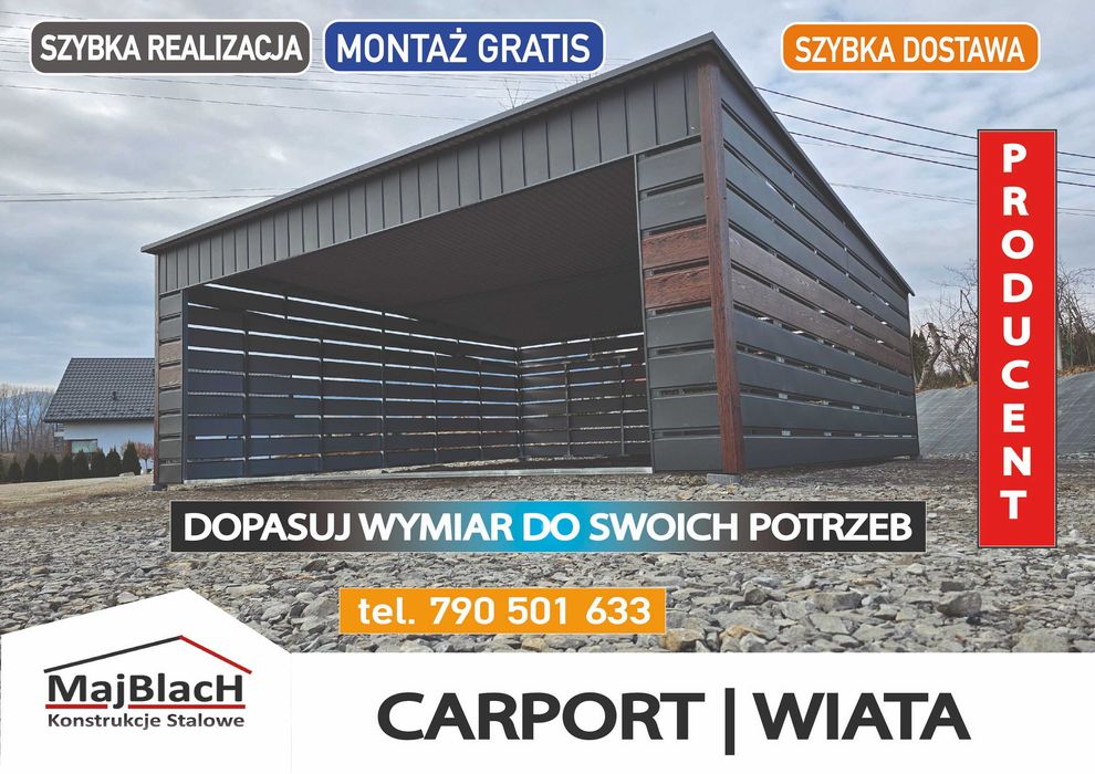 Garaż Blaszany - CARPORT - ZADASZENIE -Wiata Samochodowa  - Maj-Blach
