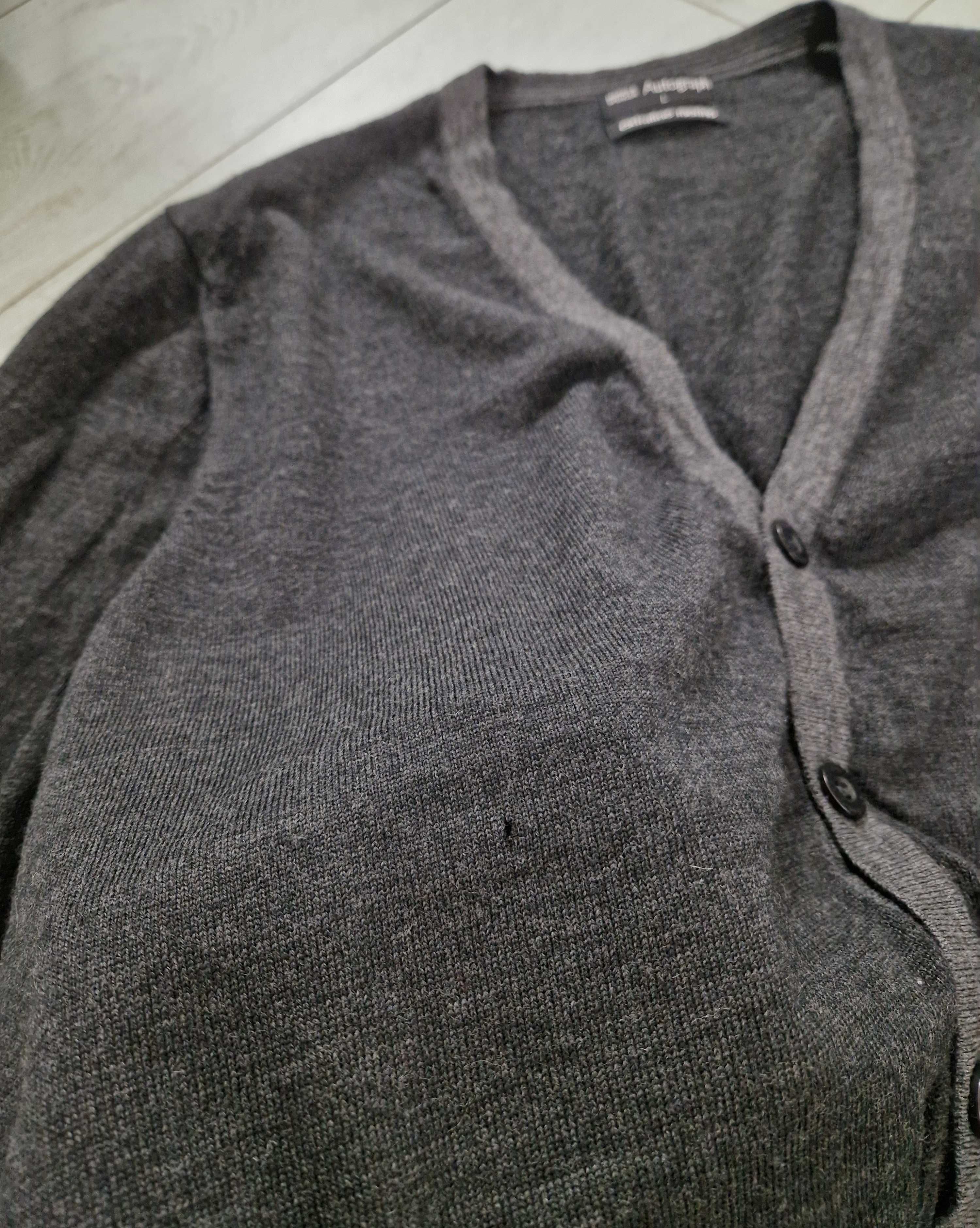 Marks&spencer ciemnoszary wełniany kardigan 100% wełna merino L